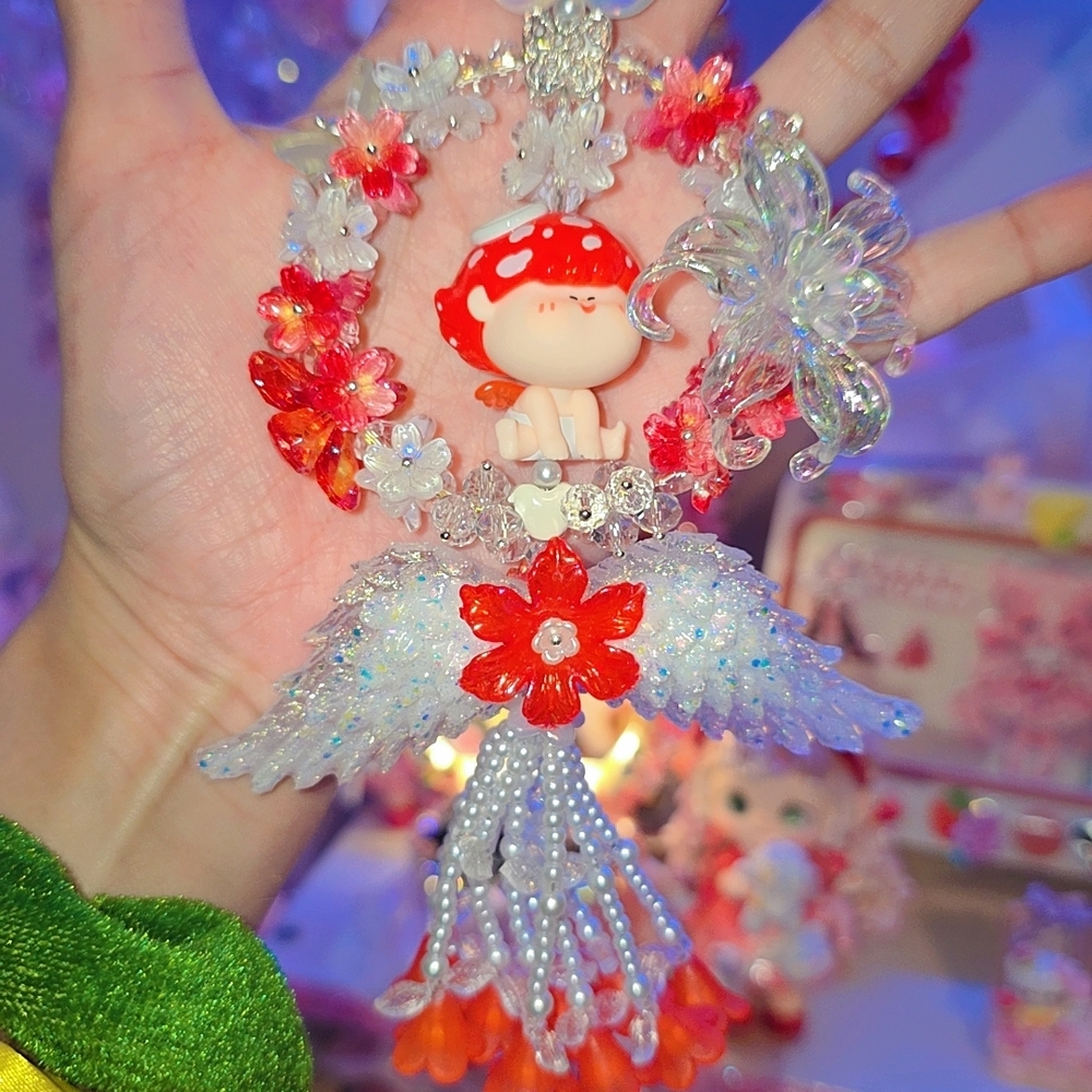 Colorful Angel Ornament with Red Mushroom